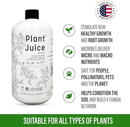Elm Dirt Plant Juice Organic Fertilizer for All Purpose Plants - Plant Food Indoor House Plants | Liquid Plant Food Outdoor & Indoor Plant Fertilizer for Vegetables, Succulents & Hydroponics, 3Bottle