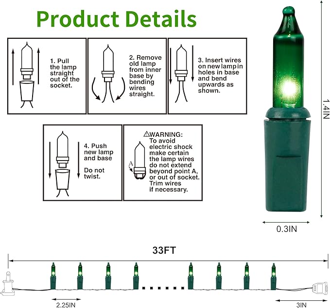Christmas String Lights, 150 Count 33 FT Incandescent Mini Green Wire Fairy Light, 120V UL Certified Connectable St Patricks Day Tree Lights for Patio, Holiday, Party, Outdoor Indoor Decoration, Green