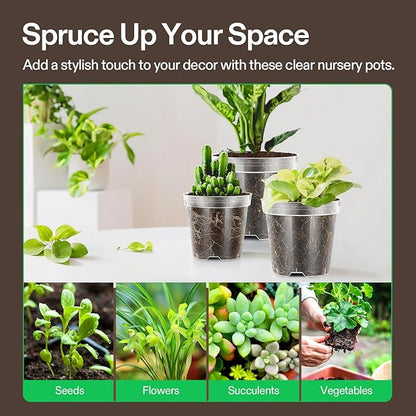 VIVOSUN 36 Packs 4/5/6 Inch Clear Nursery Pots with Drainage Holes, Reinforced Plastic Seedling Pots for Plants, Flowers, Cuttings, and Succulents, 40 pcs Plant Labels