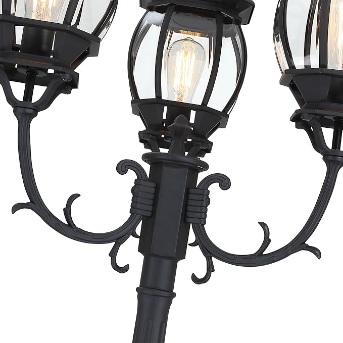 94 Inch 3-Light Post Lantern For Patio Lawn Pathway Triple-Head Post Light For Front Yard Outdoor Street Light 94” Exterior Pole Lights,Aluminium Alloy,Clear Glass Shade,E26(Bulbs Not Included)
