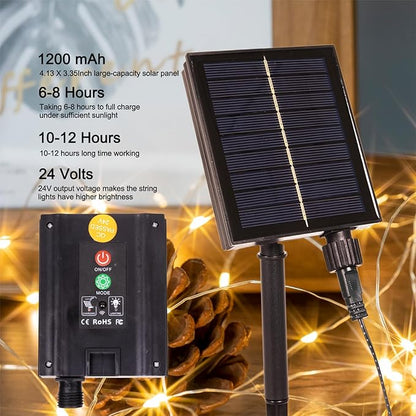 Solar String Lights for Outside,100FT 300 LEDs Solar Fairy Lights,Waterproof 8 Modes Button Outdoor String Light for Patio Garden Backyard Tree Wedding Christmas,Silver Wire,Warm White