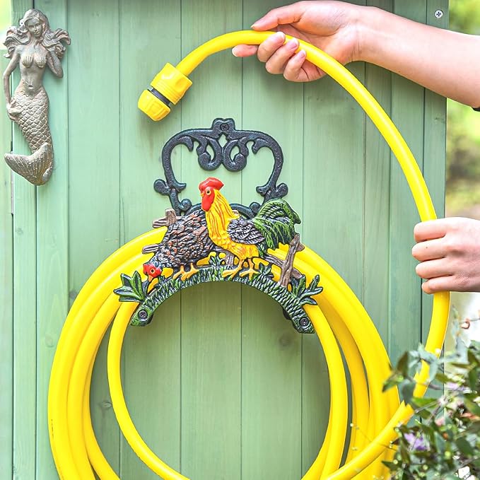 Sungmor Heavy Duty Cast Iron Hose Holder, Garden & Yard Decorative Cocks Wall Mounted Hose Butler, Water Pipe Holds, Rack, Hanger, Antique Wall Decorations