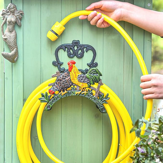 Sungmor Heavy Duty Cast Iron Hose Holder, Garden & Yard Decorative Cocks Wall Mounted Hose Butler, Water Pipe Holds, Rack, Hanger, Antique Wall Decorations