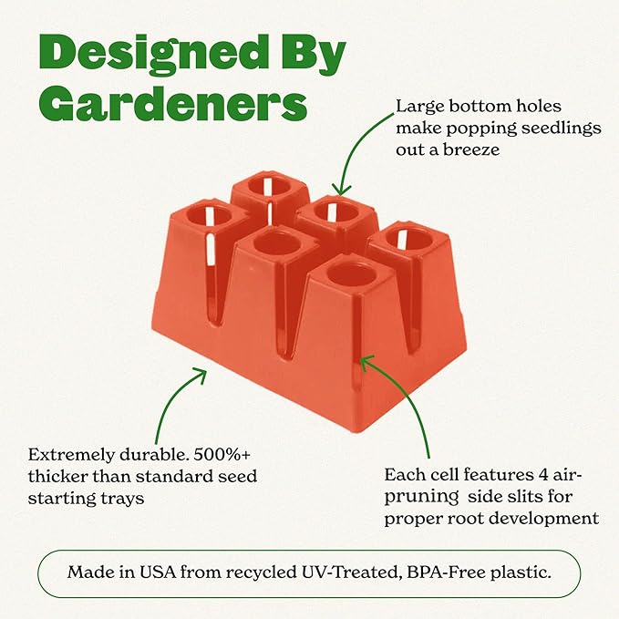 Epic Gardening Reusable Seed Starter Tray - Easy Watering Seed Starting Trays - Gardener Friendly Plant Trays for Seedlings | UV-Treated & BPA-Free -6-Cell Seed Starting Trays - 6 Trays/Terracotta