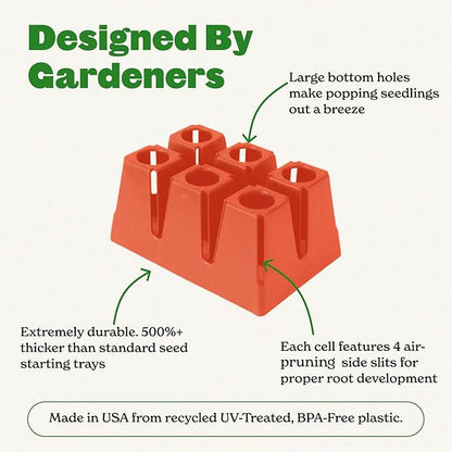 Epic Gardening Reusable Seed Starter Tray - Easy Watering Seed Starting Trays - Gardener Friendly Plant Trays for Seedlings | UV-Treated & BPA-Free -6-Cell Seed Starting Trays - 6 Trays/Terracotta