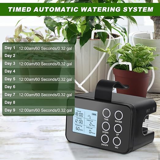 Automatic Plant Waterer Indoor: Drip Irrigation System with Large Display, Easy Programming, Vacation Plant Watering Devices for 15 Potted Plants, New Upgraded Christmas Tree Watering System