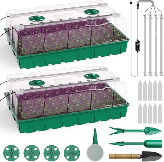 120 Cell Seed Starter Tray, Seed Starter Kit with Growth Light, 3.54-inch Humidity Dome Seedling Germinatio Starter Kit, Indoor Seed Germination Tray for Seed Reproduction and Seed Initiation