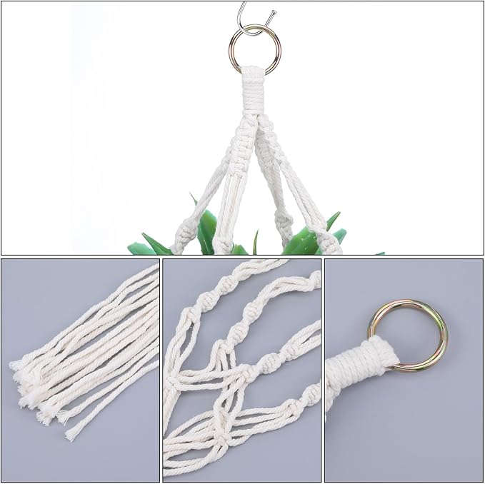 Macrame Plant Hanger, 2 Pack Boho Hanging Planters Baskets with Hooks, Crochet Braided Cotton Rope Flower Pot Holder for Indoor Outdoor Home Decor, No Tassels, Ivory, 20 Inches