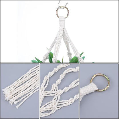 Macrame Plant Hanger, 2 Pack Boho Hanging Planters Baskets with Hooks, Crochet Braided Cotton Rope Flower Pot Holder for Indoor Outdoor Home Decor, No Tassels, Ivory, 20 Inches