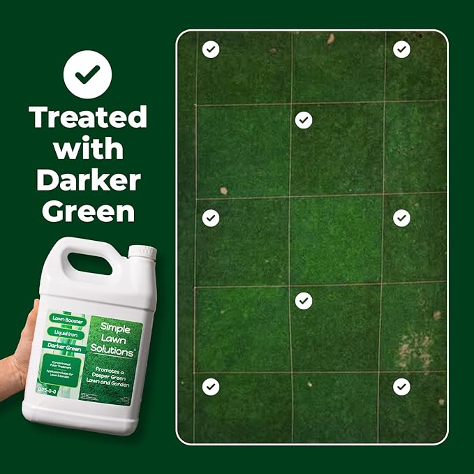 Simple Lawn Solutions - Liquid Iron Fertilizer Darker Green - Chelated Micronutrients - Concentrated Spray Booster for Turf Grass, Indoor Plants and Outdoor Garden (1 Gallon)