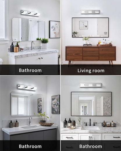 Bathroom Lighting Fixtures Over Mirror, 3 Light Bathroom Vanity Light Fixtures with Cool White 5000K, Silver LED Modern Vanity Wall Lights for Bath, Dressing Room, Restroom, 21.6 inch