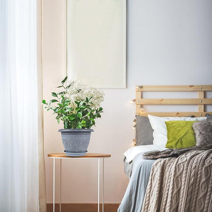 6 Inch Flower Pots Planters for Indoor Outdoor Plants, 6 Pack Plastic Small Plant Pots with Drainage Hole & Tray, Modern Decorative Garden Pot with Saucer, Plant Container for House