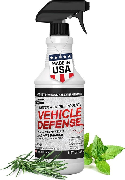 Exterminators Choice Vehicle Defense Spray - 32 Ounce Peppermint Car Spray for Mice & Rats - Rat Protection for Car Engine - Anti Squirrel Solution for Vehicles & Trucks