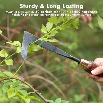 RESTMO Heavy Duty Crack Weeder Tool, Crevice Weeding Tool for Garden Lawns, Courtyards, and Patio Paving with Moss, L-Shaped Manual Weeder, Wooden Handle Gardening Tool