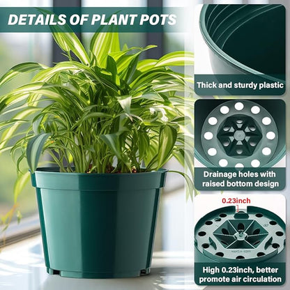 BTPLASTIK 15 Pack 6 Inch Plant Pots with Drainage Holes, Sturdy Plastic Nursery Pots for Plants, Thickened Flower Pots for Indoor Outdoor Planting Transplanting, Succulents, Seedlings, Green