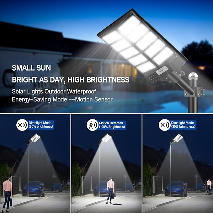 Solar Street Light 8000W, Solar Street Light Outdoor High Lumens, Solar Parking Lot Lights 6500K, Solar Lights Outdoor Motion Sensor Dusk to Dawn for Parking Lot, 2 Pack