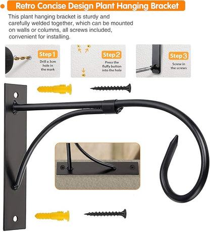 Plant Brackets for Hanging Baskets, 4pcs 11 Inch Iron Wall Mount Plant Hanging Bracket Durable Rust-Resistant Plant Hanger Hook for Hanging Plants Drying Rack Bird Cages Lantern Windchime House Sign