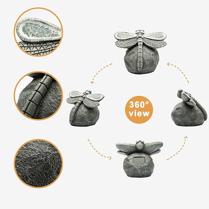 Garden Statue Dragonfly,Solar Dragonfly Decor for Outdoor,Resin Dragonflies Figurine with Solar Light for Patio,Balcony,Yard,Lawn Ornament,Perfect Garden Gift