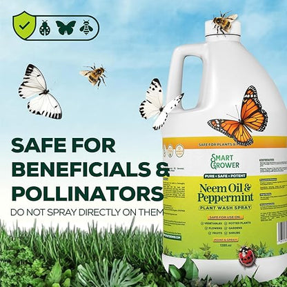 Neem Oil Spray for Plants with Peppermint Oil, Natural Plant Wash Made for Indoor and Outdoor Plants Smart Grower 128oz Gallon Refill Ready to Use Spray