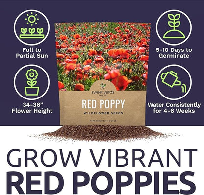 Red Poppy Seeds - Large 1 Ounce Packet - Over 200,000 Flower Seeds