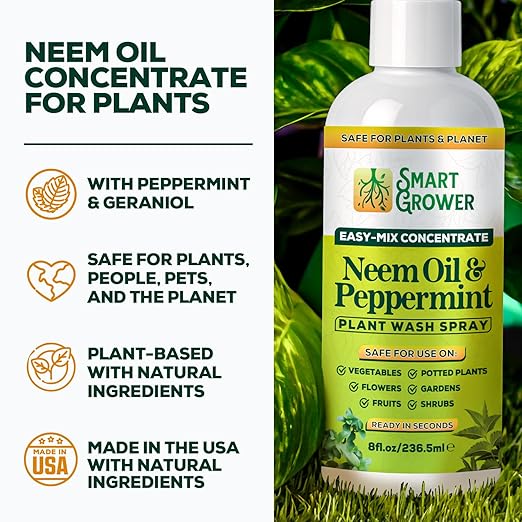 Neem Oil Spray for Plants with Peppermint Oil – for Indoor & Outdoor Plants, Gardens, & Houseplants– Best Value Refill 8 oz Concentrate Makes 1 Gallon RTU