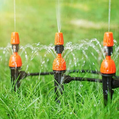 2 in 1 Drip Irrigation Emitters and Atomizing Nozzle for 1/4" Drip Irrigation Tubing, 25 Pcs Adjustable 360 Degree Water Flow Drippers Sprinklers Fittings for Garden Watering System