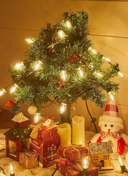 Brightown C7 Clear LED Christmas String Lights Outdoor, 100FT Connectable Vintage Hanging Lamps with 104 0.6W Bulbs(4 Spare) for Xmas Holiday Party Patio Roofline House Decor