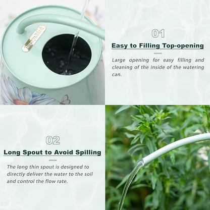 Berry&Bird House Plants Watering Can - Indoor&Outdoor 1/2 Gallon Stainless Steel Water Can with Long Spout Garden Decoration for Flower Bonsai Succulent Gardening Large Water Bottle (Bellis Perennis)