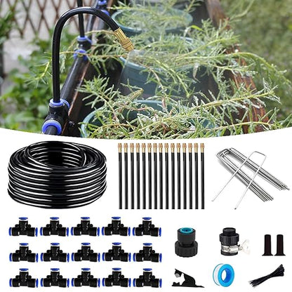 Drip Irrigation Kit Automatic Watering System for Potted Plants, 360 Degree Adjustable Copper Micro Sprinklers, Quick Connect Tubing Fittings for Garden, Lawn, Patio, Balcony(15 Nozzles)