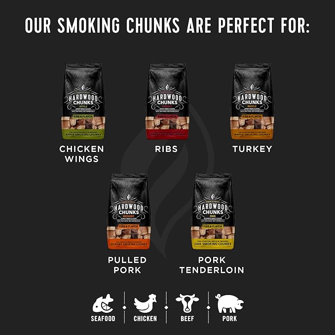 Fire & Flavor Oak Wood Chunks for Smoking and Grilling - All-Natural, Long-Lasting with a Mildly Sweet Flavor - Large Chunk Wood Chips for Smokers