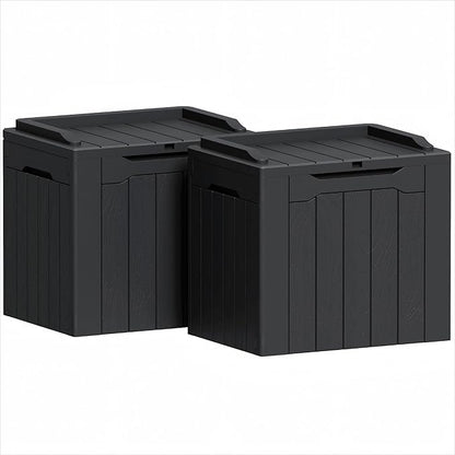 Greesum 31 Gallon Deck Box for Outside, All Weather Outdoor Storage Boxes for Patio Furniture Set, Package Delivery Box, Garden Tools, Black(Set of 2)