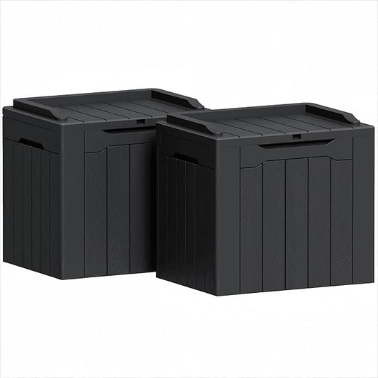 Greesum 31 Gallon Deck Box for Outside, All Weather Outdoor Storage Boxes for Patio Furniture Set, Package Delivery Box, Garden Tools, Black(Set of 2)