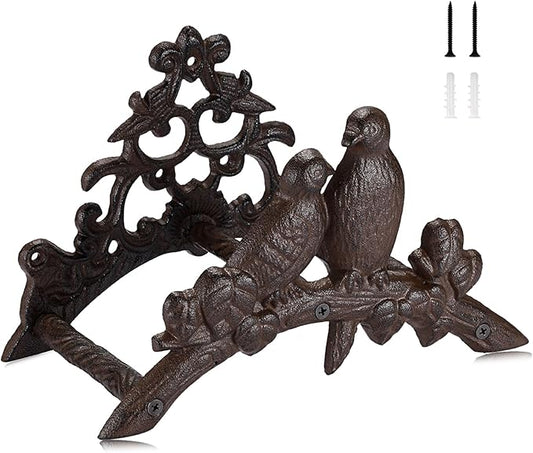 OwnMy Cast Iron Garden Hose Holder Heavy Duty Wall Mount Water Hose Reels Holder, Decorative Water Hose Hanger Garden Hose Storage Organizer Rack for Outdoor Lawn Yard, 10"L x 4.7"W x 6.5"H