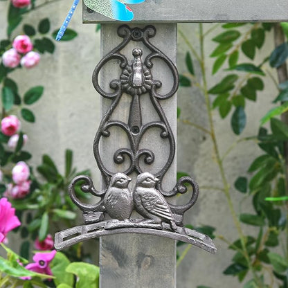 Sungmor Vintage Cast Iron Garden Hose Holder - Small Decorative Wall Mount Hose Hanger with Birds & Scroll, Heavy Duty Outdoor Storage Hook for Yard, Garden, or Patio - Rustic Bronze Finish