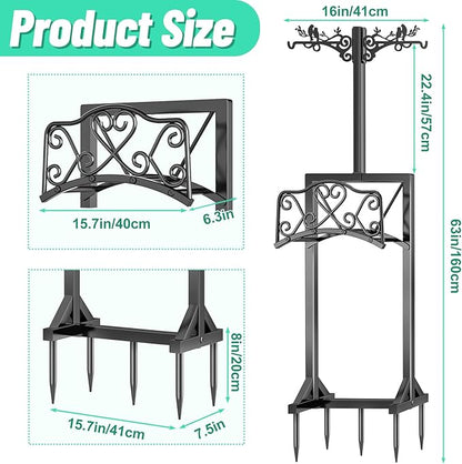 Garden Hose Holder, Freedstanding Heavy Duty Garden Water Hose Holder Stand with 2 Shepherds Hooks, Detachable Metal Hose Storage Hanger Rack for Outside Yard Lawn Farm