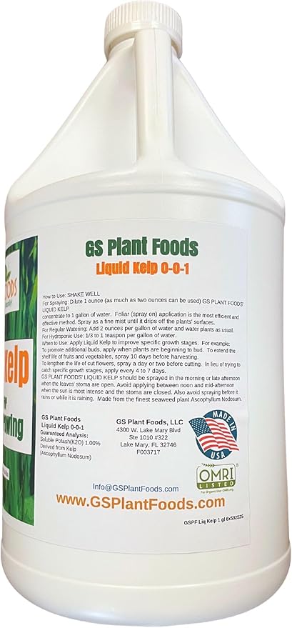 GS Plant Foods Liquid Kelp Fertilizer – Suitable for Organic Growing, OMRI Listed Seaweed Concentrate for Lawns, Gardens & Soil - 1 Gallon (Makes Up To 800+ Gallons)
