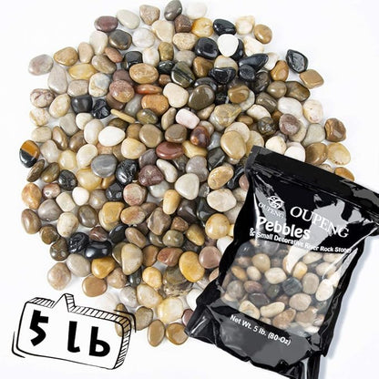 Pebbles Polished Gravel, Natural Polished Mixed Color Stones, Small Decorative River Rock Stones 5 Pounds (80-Oz)