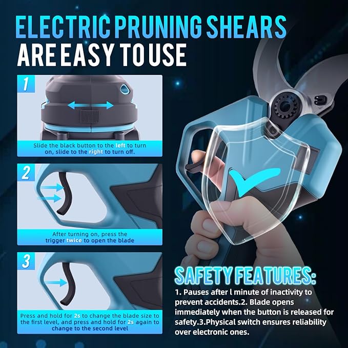 21V Brushless Electric Pruning Shears, 1.6-Inch Cutting Cordless Power Pruner with 2x2.0Ah Battery & 3 SK5 Blades, 2.4" Max Opening Garden Shears for Tree Trimming and Fruit Harvesting