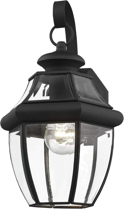 Livex Lighting 2151-04 Monterey 1 Light Outdoor Black Finish Solid Brass Wall Lantern with Clear Beveled Glass, 13" x 8.5" x 8.25"