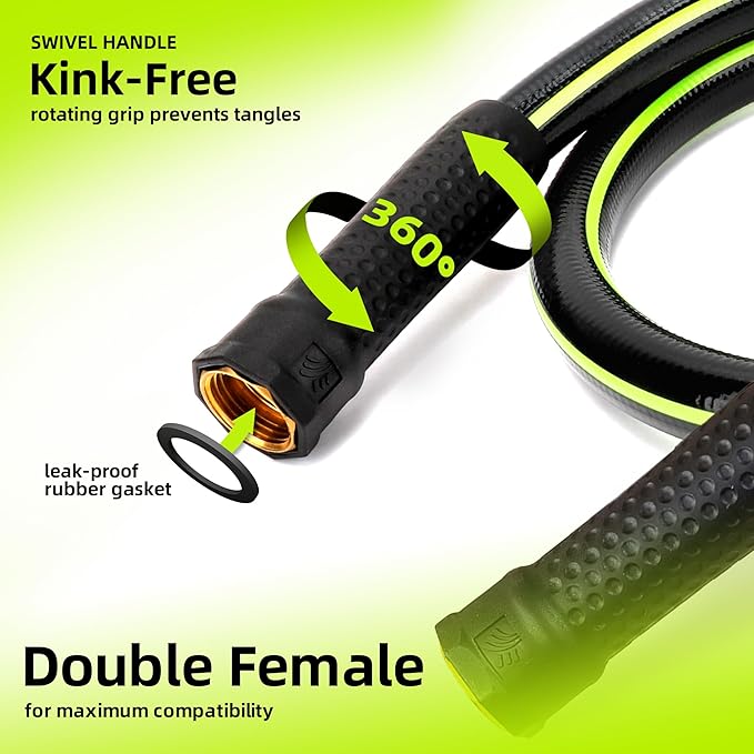 Worth Leader Short Garden Hose 5/8 in. x 4 ft. -No Kink, Flexible, Leakproof, Both Female Fittings -Heavy Duty Durable PVC Lightweight Water Pipe with Brass Aluminum Ends for Household & Yard Use