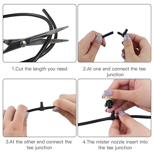 MSDADA 100pcs Micro Spray Adjustable Flow Irrigation Drippers, Garden Adjustable Sprinkler drip Irrigation Mister Heads with 3 Tee Irrigation Misting Drip Kit(Green)