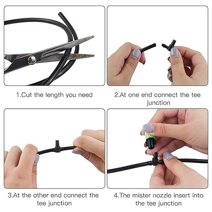 MSDADA 100pcs Micro Spray Adjustable Flow Irrigation Drippers, Garden Adjustable Sprinkler drip Irrigation Mister Heads with 3 Tee Irrigation Misting Drip Kit(Green)