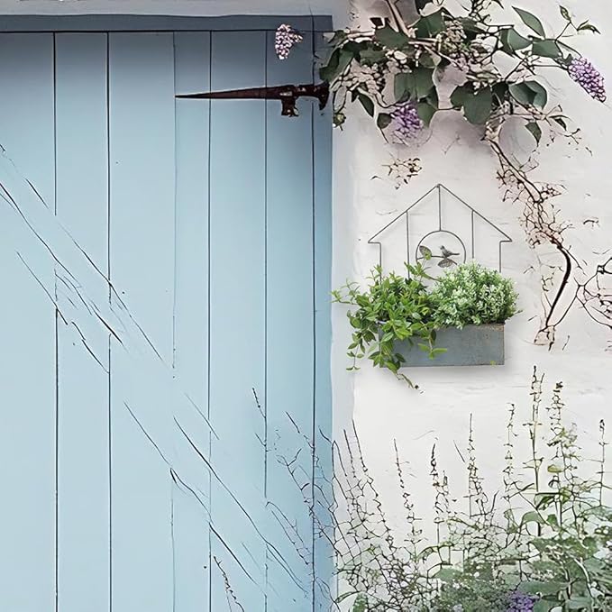 Metal Planter Wall Hanging Baskets Wall Mounted Planter Decor,House-Shaped with Bird Design for Outdoor/Indoor Shabby Chic Wall Decor