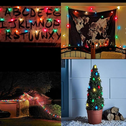 SUNSGNE 25Ft Christmas Lights Outdoor, C9 Multicolor Christmas Lights with 26 Colored Ceramic Incandescent Bulbs for Holiday, Xmas, Roofline, Wedding- Green Wire