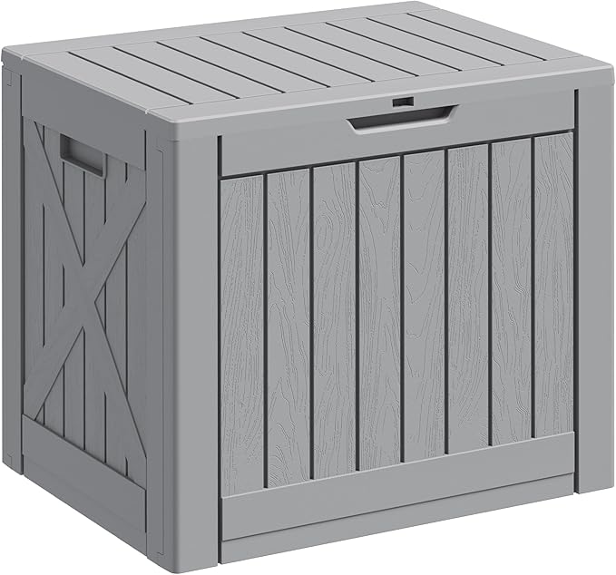 Greesum 40 Gallon Outdoor Deck Box, Resin Storage for Patio Furniture, Garden Tools, Pool Supplies, Weatherproof and UV Resistant, Lockable, Gray
