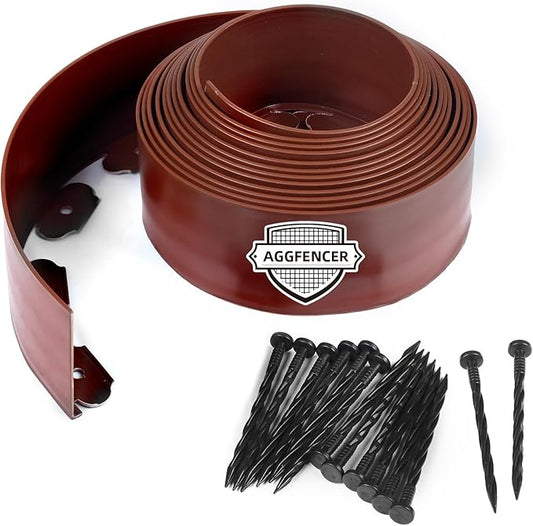 4 in x 25 Ft Garden Landscape Edging, No Dig Garden Edging Border Kit with 46 Pcs Spikes for Flower Bed Lawn Yard Grass Brown