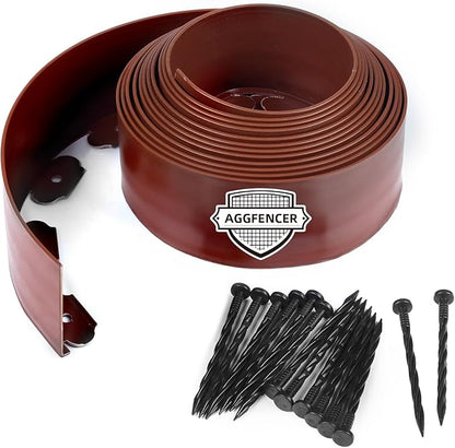 4 in x 100 Ft Garden Landscape Edging, No Dig Garden Edging Border Kit with 184 Pcs Spikes for Flower Bed Lawn Yard Grass Brown