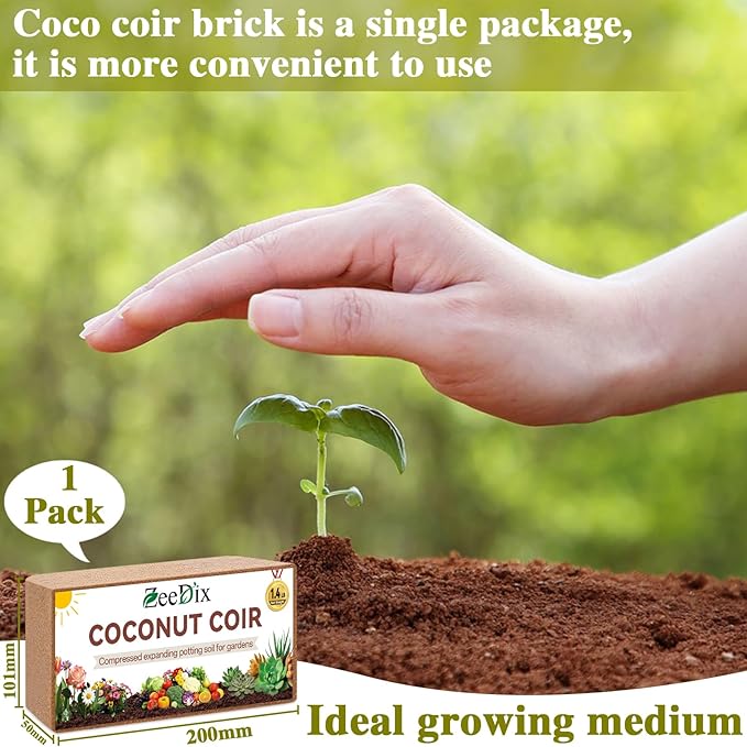 ZeeDix Compressed Coco Coir Brick for Plants, Premium Coconut Coir Bricks Potting Soil Mix, Natural Coconut Husk Coco Peat Brick with Low EC and pH Balance for Gardening Plants Flower Herbs