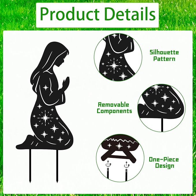 Outdoor Nativity Scene Garden Stakes Decorations, 3PCS Metal Silhouette Outdoor Nativity Set Garden Decor, for Yard Patio Lawn Garden Pathway