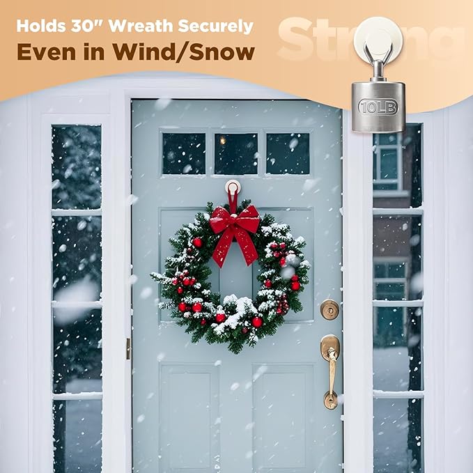 OUTXE Wreath Hanger for Front Door, Heavy Duty Suction Cup Reef Hook for Glass Window/Over Door, Christmas/Thanksgiving/Halloween/July 4th/Easter/Valentine/Winter/Fall/Summer/Spring (White, 2-Pack)